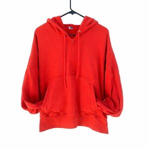 Red Women's Half-Zip Oversized Hoodie Sweatshirt